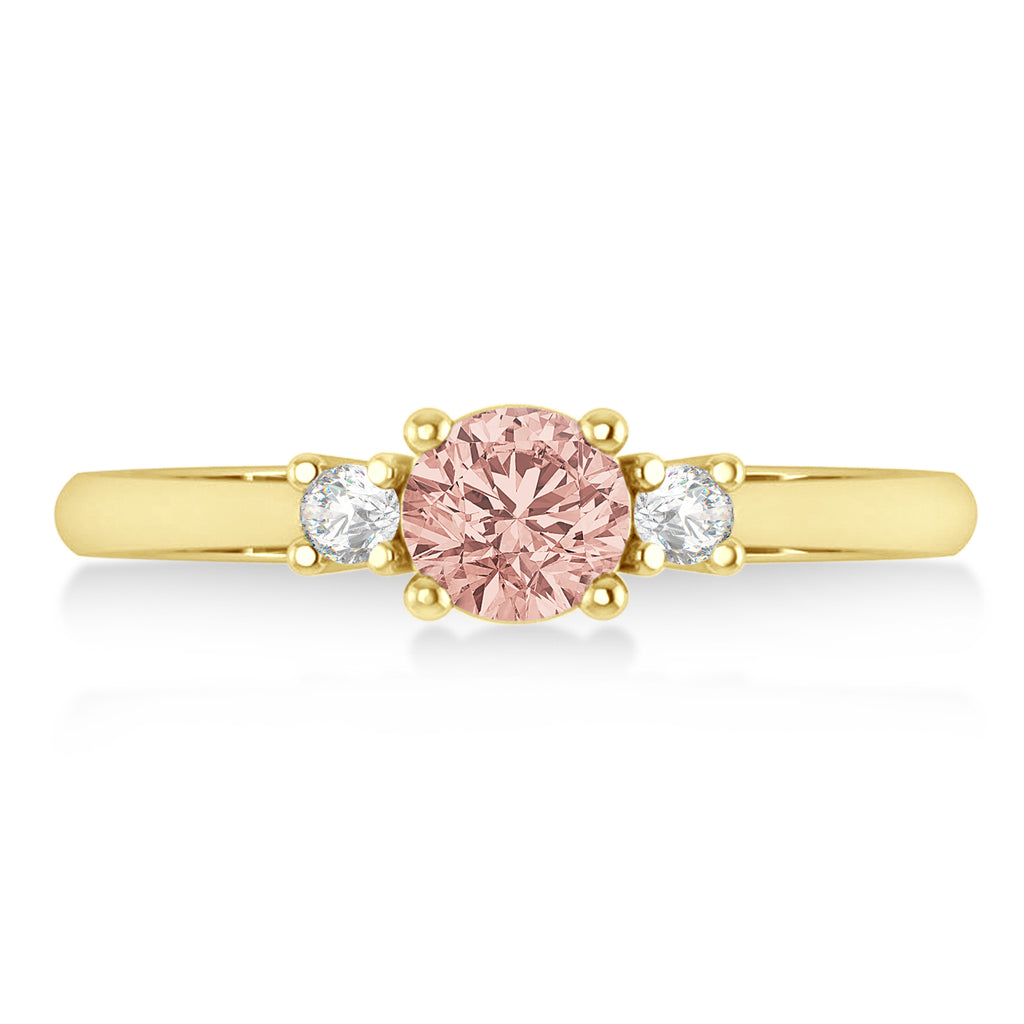 Round Morganite & Diamond Three-Stone Engagement Ring 14k Yellow Gold (0.60ct)