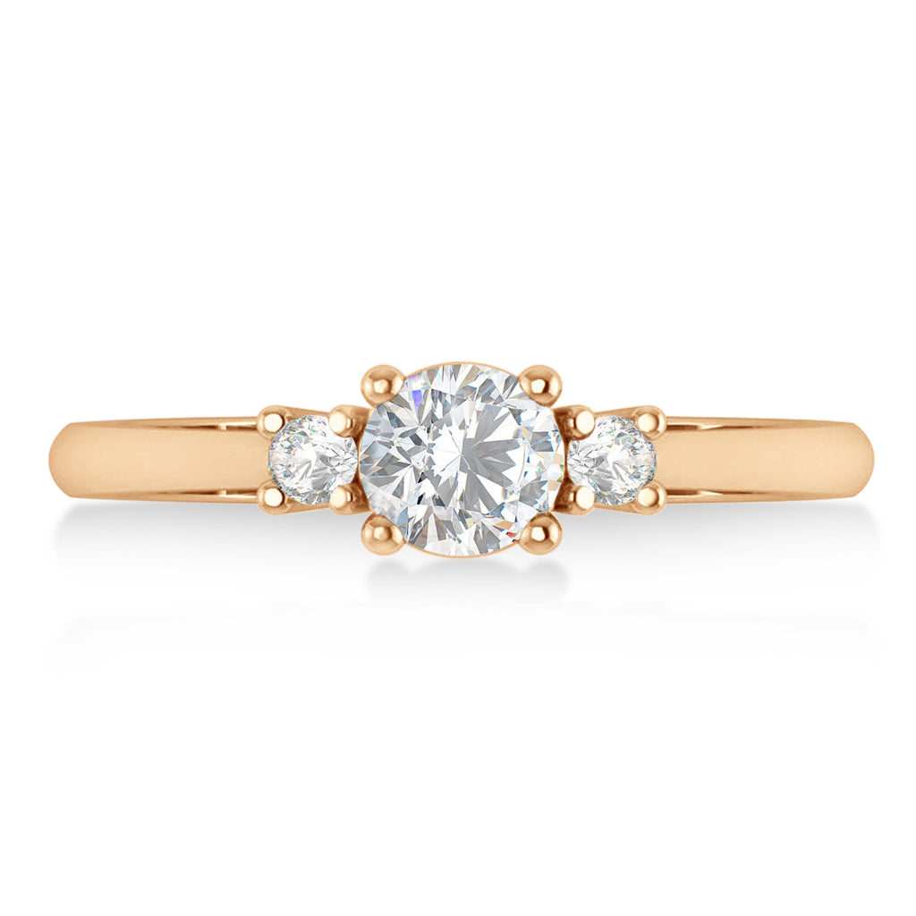Round Moissanite & Diamond Three-Stone Engagement Ring 14k Rose Gold (0.60ct)