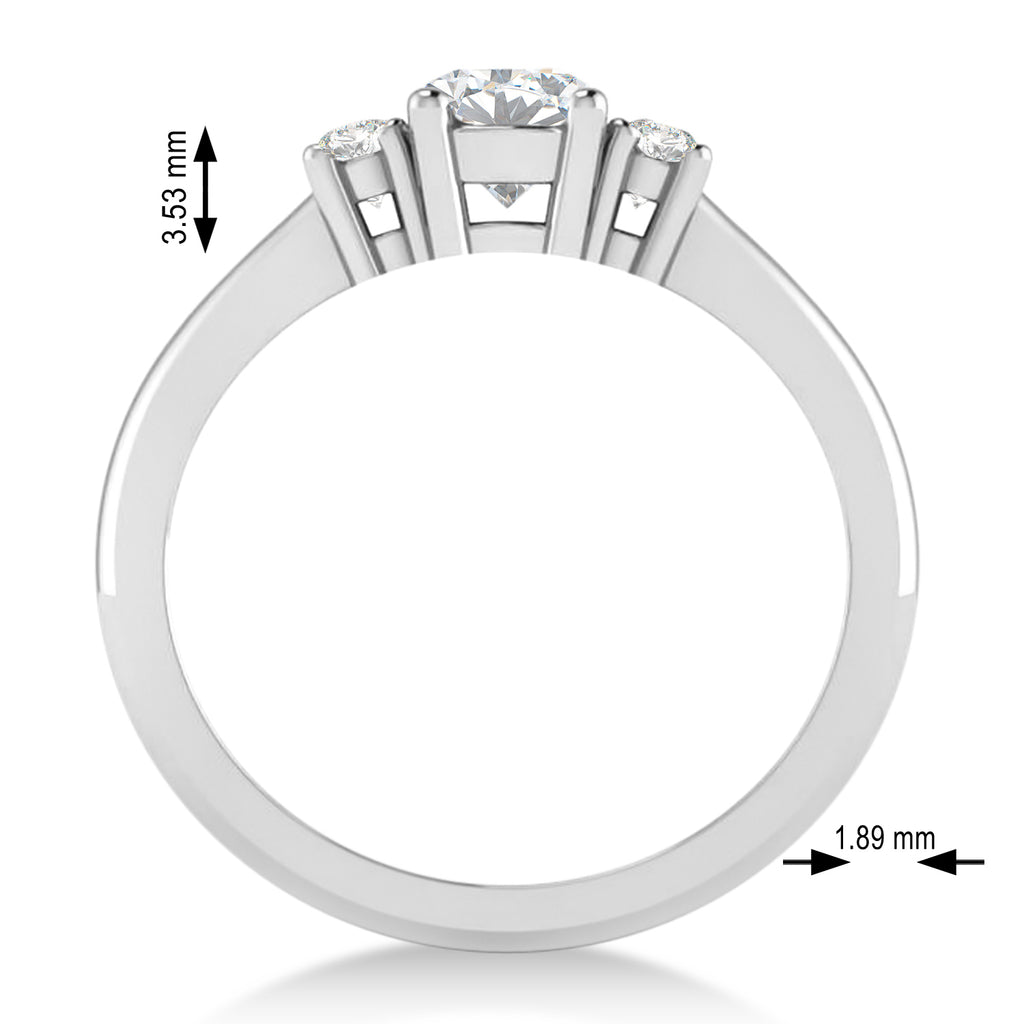 Round Moissanite & Diamond Three-Stone Engagement Ring 14k White Gold (0.60ct)