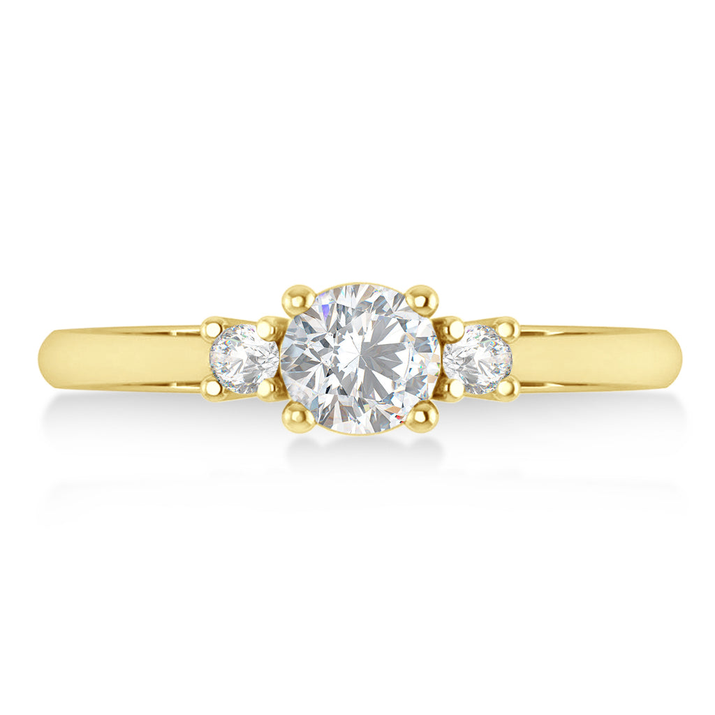 Round Moissanite & Diamond Three-Stone Engagement Ring 14k Yellow Gold (0.60ct)