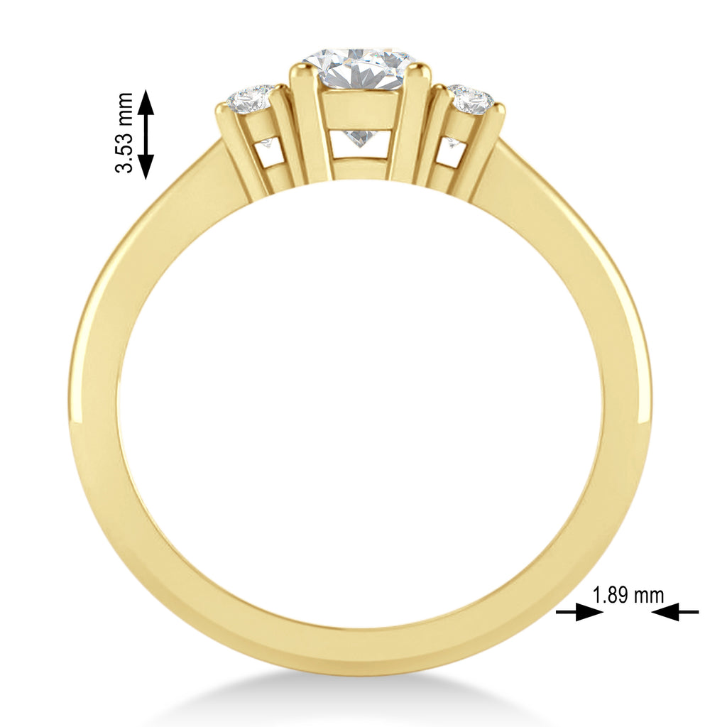 Round Moissanite & Diamond Three-Stone Engagement Ring 14k Yellow Gold (0.60ct)