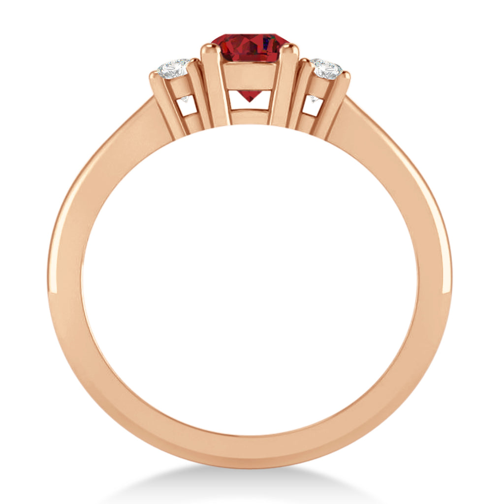Round Ruby & Diamond Three-Stone Engagement Ring 14k Rose Gold (0.60ct)
