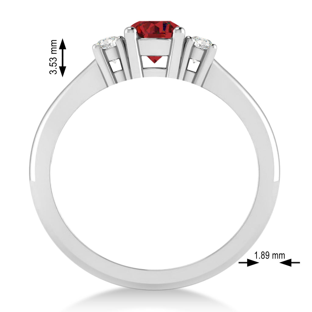 Round Ruby & Diamond Three-Stone Engagement Ring 14k White Gold (0.60ct)