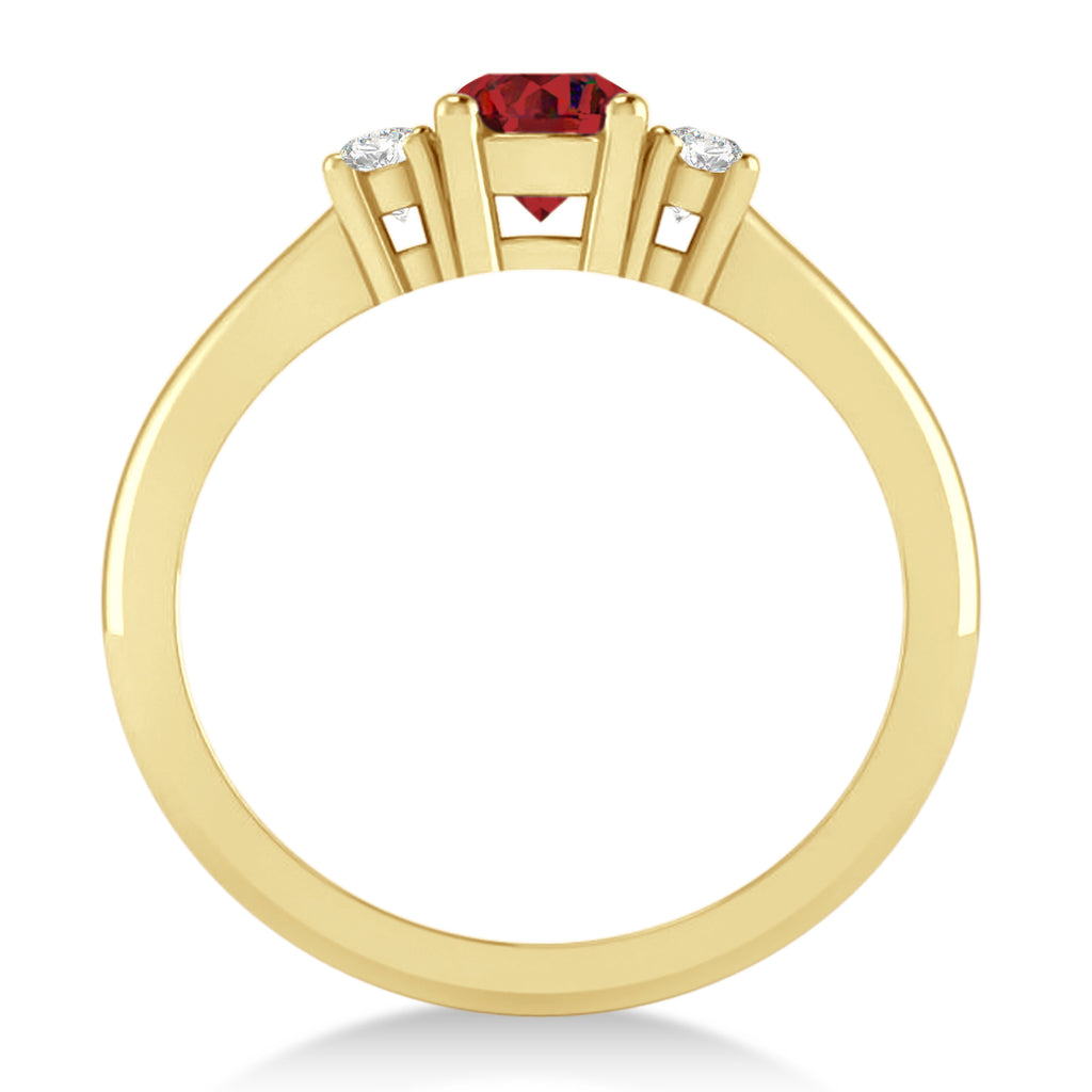 Round Ruby & Diamond Three-Stone Engagement Ring 14k Yellow Gold (0.60ct)