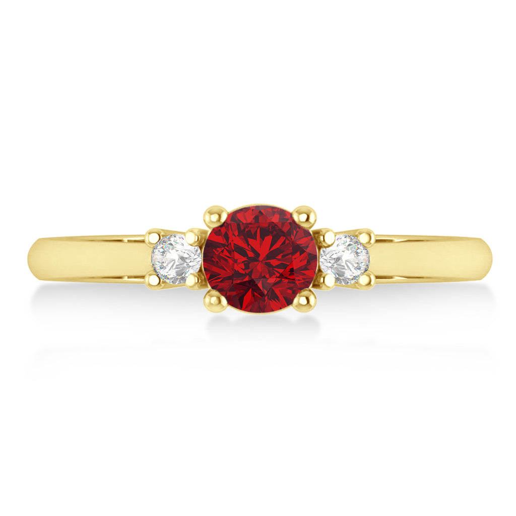 Round Ruby & Diamond Three-Stone Engagement Ring 14k Yellow Gold (0.60ct)