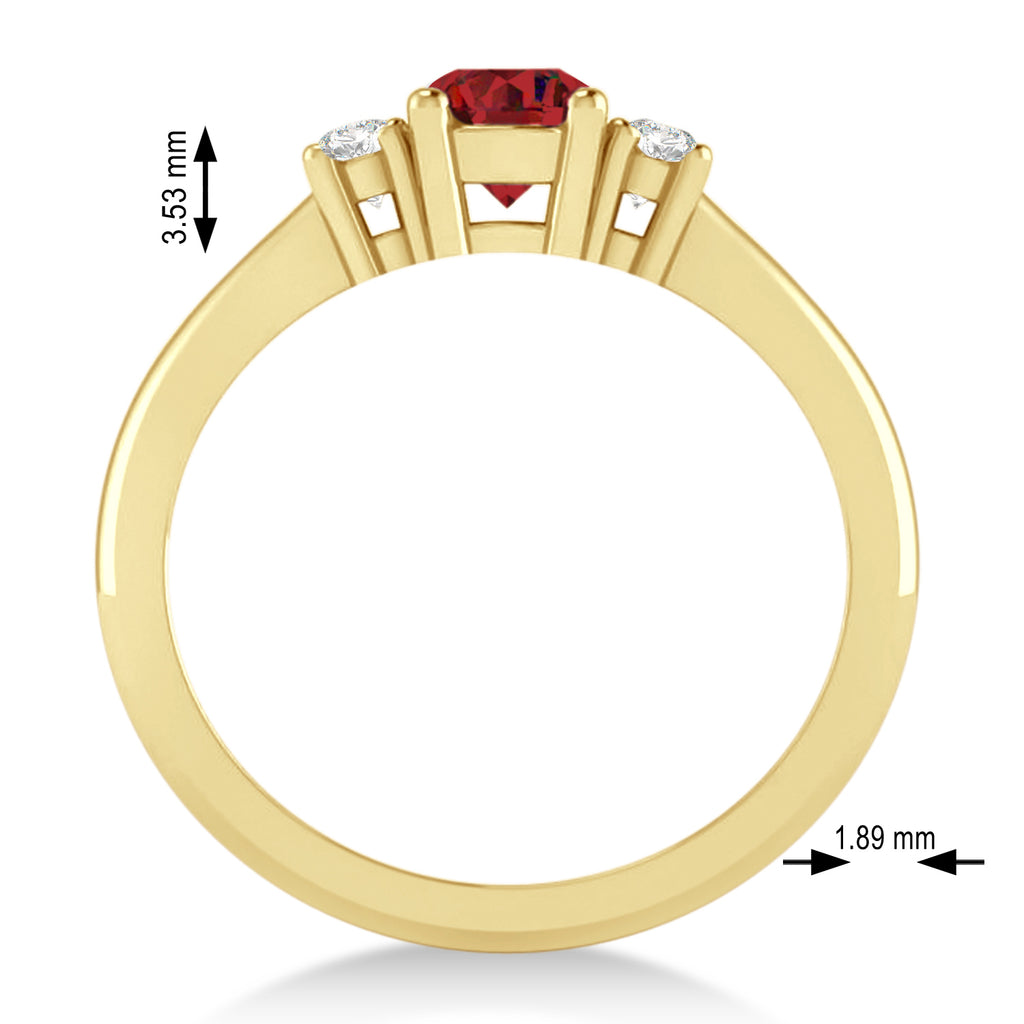 Round Ruby & Diamond Three-Stone Engagement Ring 14k Yellow Gold (0.60ct)