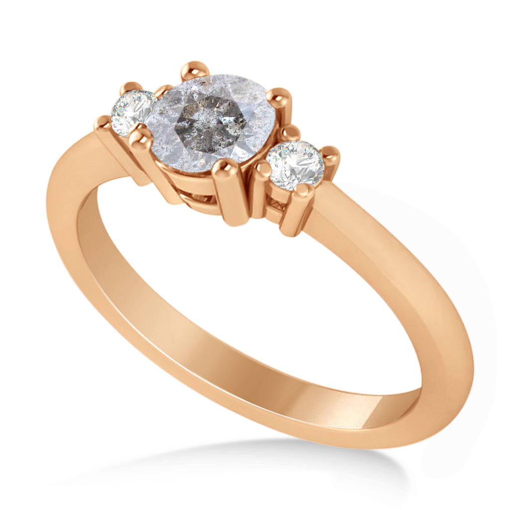 Round Salt & Pepper & White Diamond Three-Stone Engagement Ring 14k Rose Gold (0.60ct)