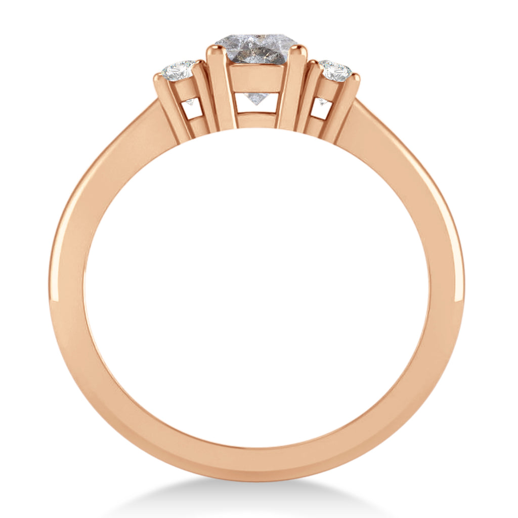 Round Salt & Pepper & White Diamond Three-Stone Engagement Ring 14k Rose Gold (0.60ct)