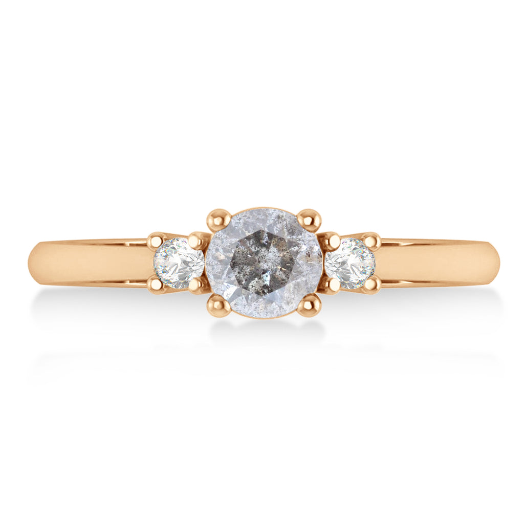Round Salt & Pepper & White Diamond Three-Stone Engagement Ring 14k Rose Gold (0.60ct)