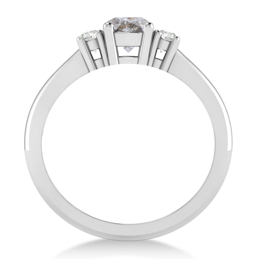 Round Salt & Pepper & White Diamond Three-Stone Engagement Ring 14k White Gold (0.60ct)