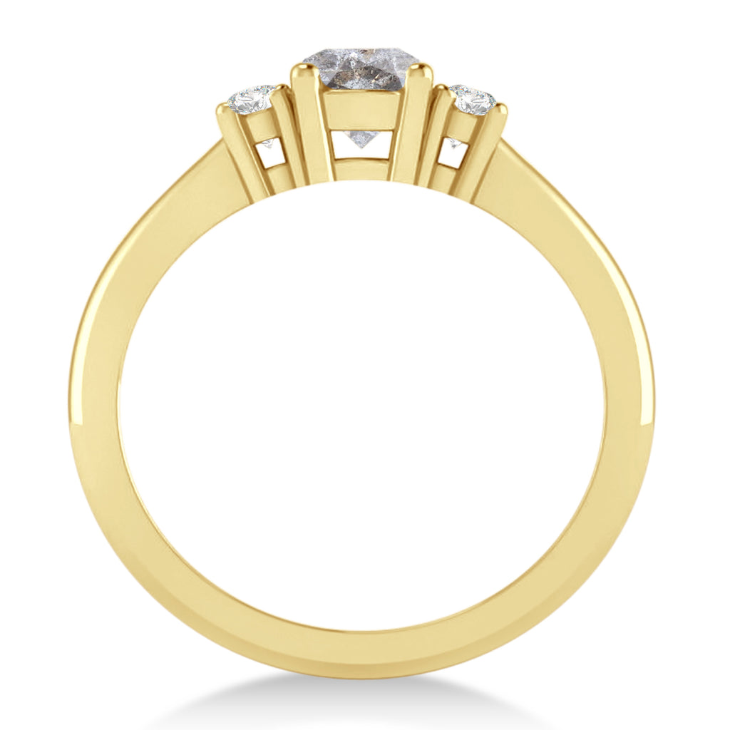 Round Salt & Pepper & White Diamond Three-Stone Engagement Ring 14k Yellow Gold (0.60ct)