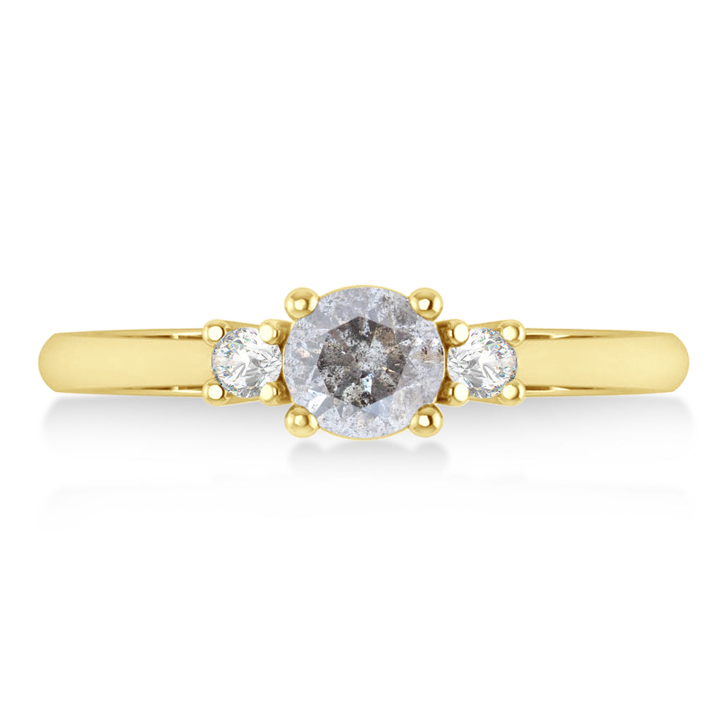 Round Salt & Pepper & White Diamond Three-Stone Engagement Ring 14k Yellow Gold (0.60ct)