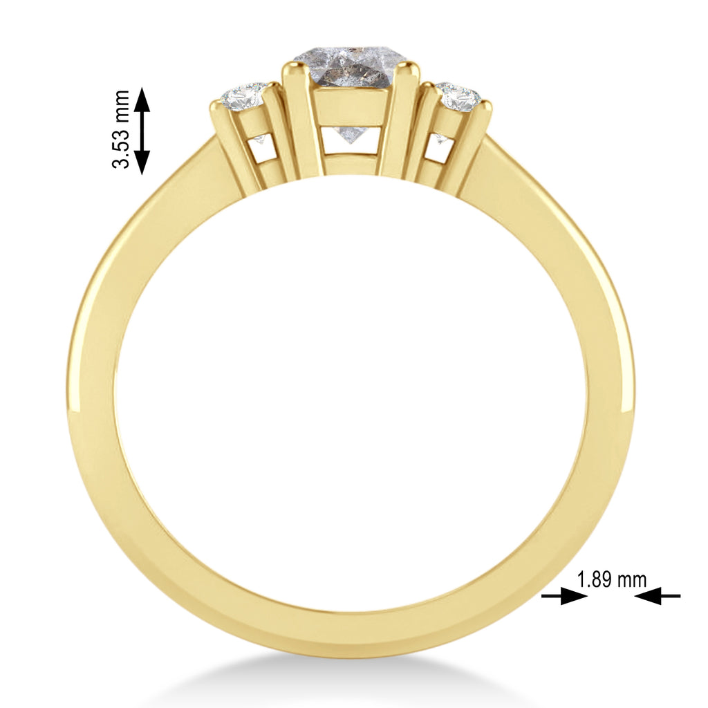 Round Salt & Pepper & White Diamond Three-Stone Engagement Ring 14k Yellow Gold (0.60ct)