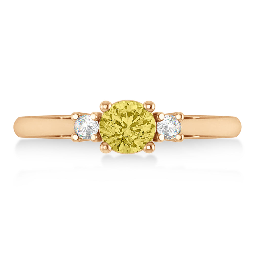 Round Yellow & White Diamond Three-Stone Engagement Ring 14k Rose Gold (0.60ct)