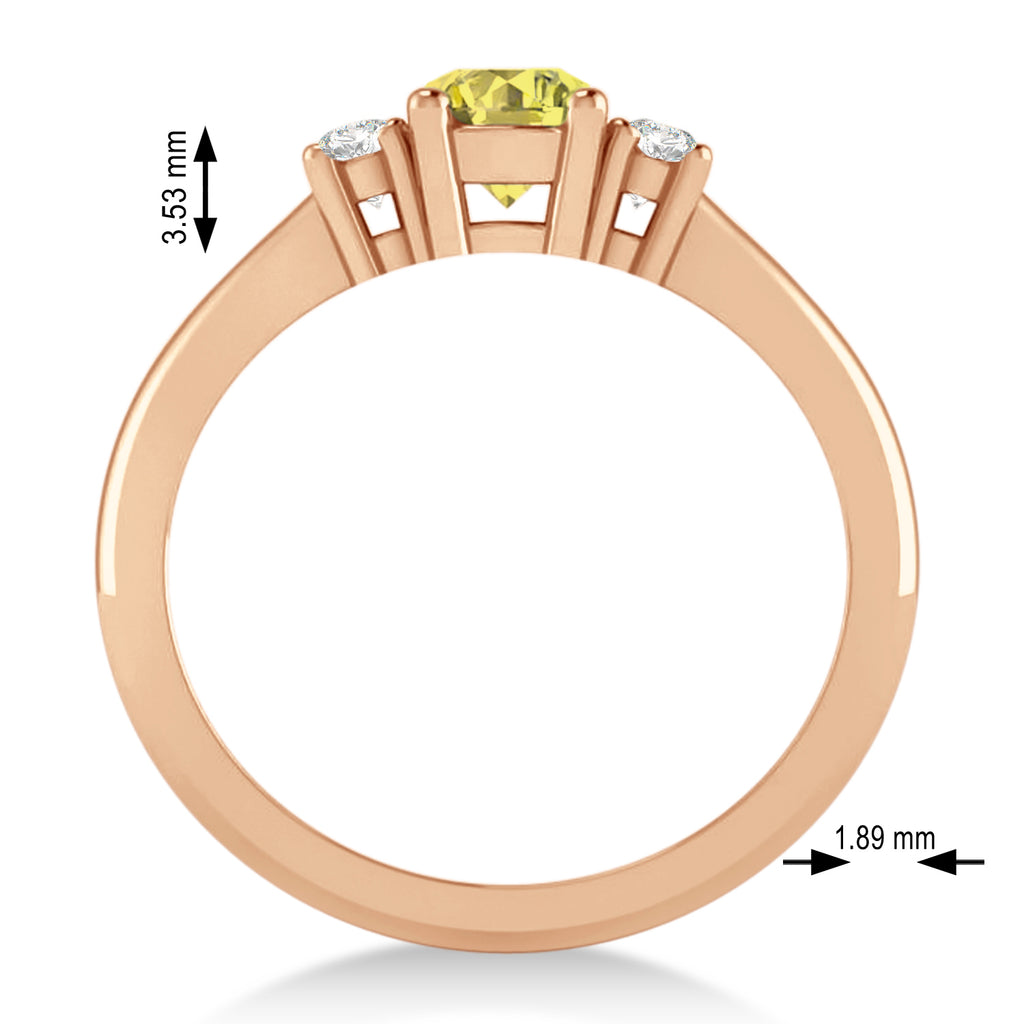 Round Yellow & White Diamond Three-Stone Engagement Ring 14k Rose Gold (0.60ct)