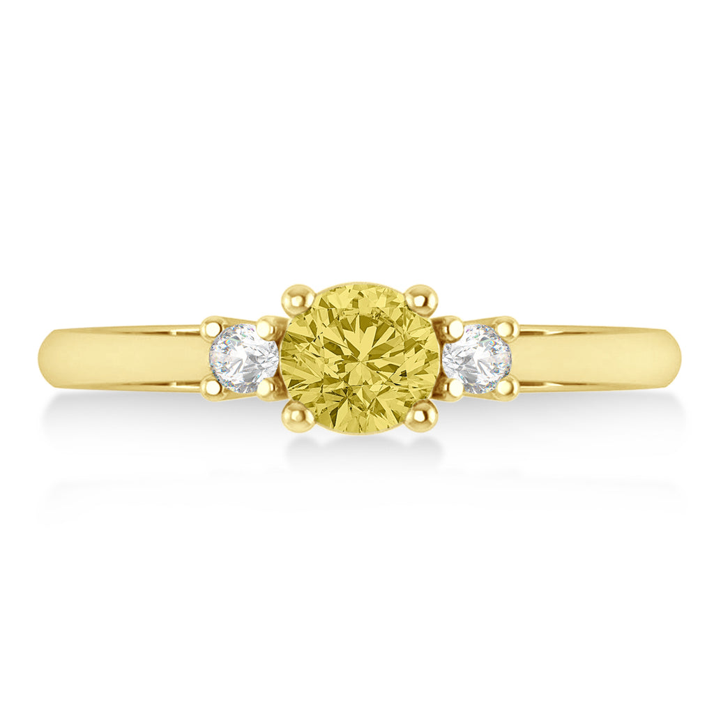 Round Yellow & White Diamond Three-Stone Engagement Ring 14k Yellow Gold (0.60ct)