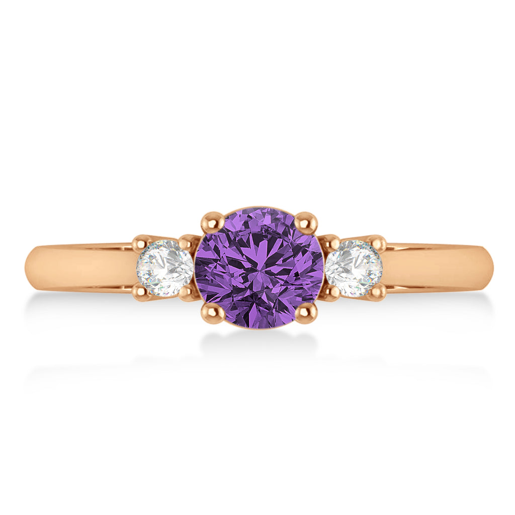 Round Amethyst & Diamond Three-Stone Engagement Ring 14k Rose Gold (0.89ct)