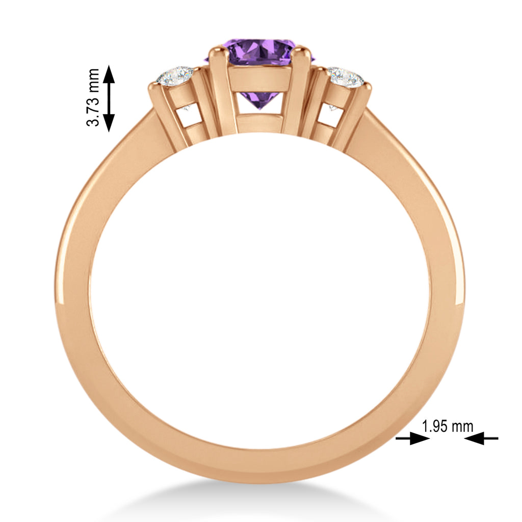 Round Amethyst & Diamond Three-Stone Engagement Ring 14k Rose Gold (0.89ct)