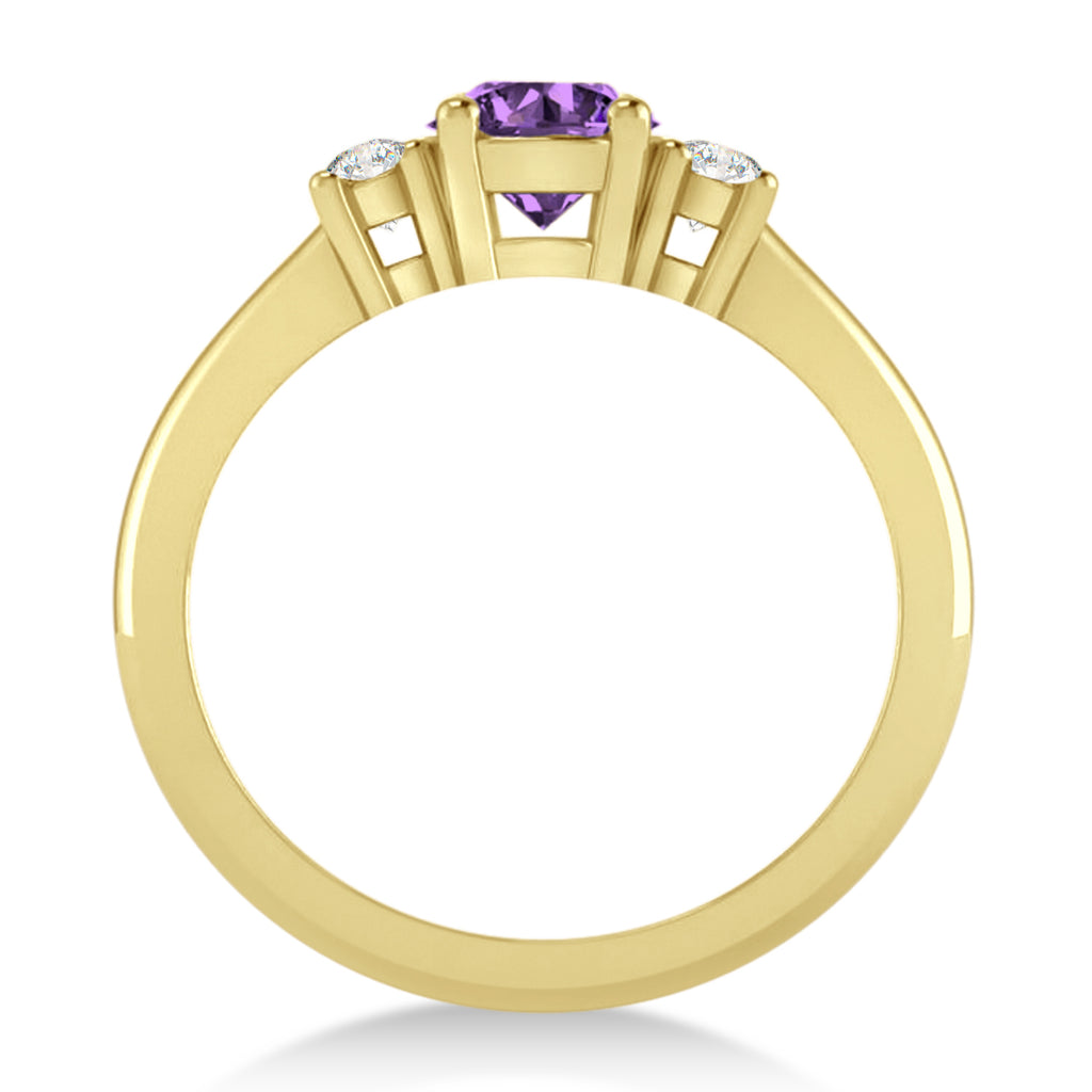 Round Amethyst & Diamond Three-Stone Engagement Ring 14k Yellow Gold (0.89ct)