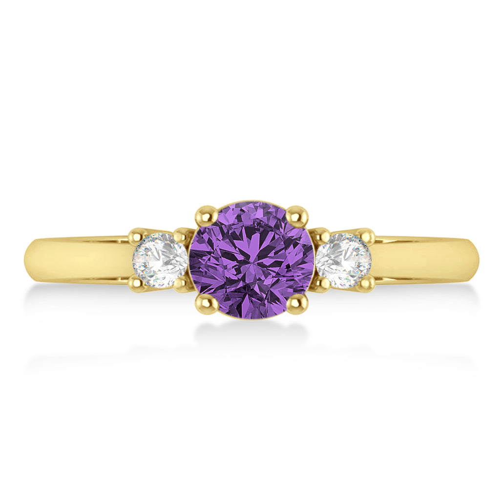Round Amethyst & Diamond Three-Stone Engagement Ring 14k Yellow Gold (0.89ct)