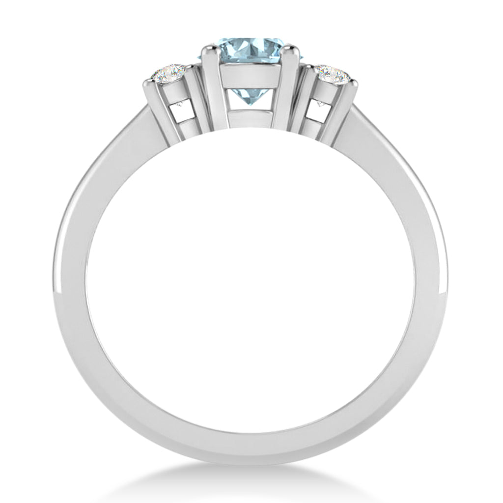 Round Aquamarine & Diamond Three-Stone Engagement Ring 14k White Gold (0.89ct)