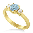 Round Aquamarine & Diamond Three-Stone Engagement Ring 14k Yellow Gold (0.89ct)