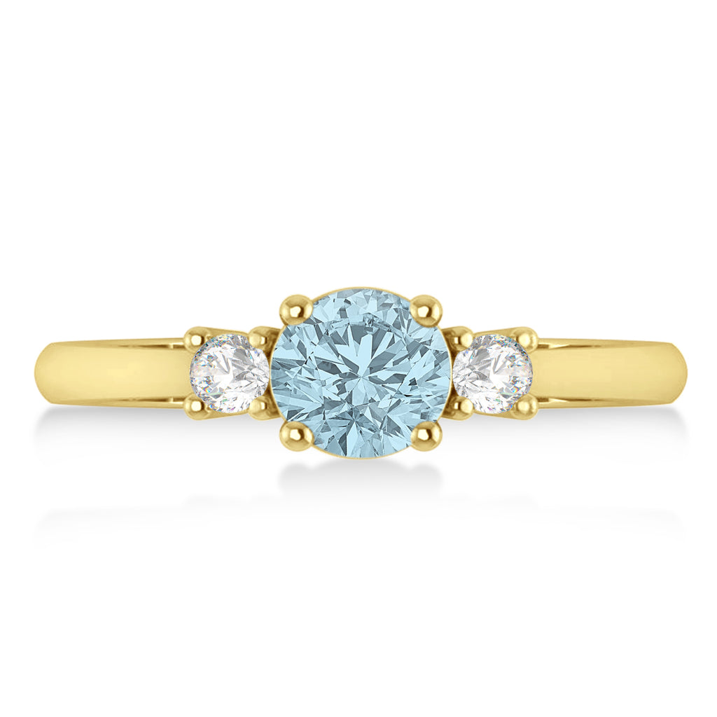 Round Aquamarine & Diamond Three-Stone Engagement Ring 14k Yellow Gold (0.89ct)