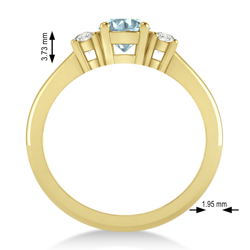 Round Aquamarine & Diamond Three-Stone Engagement Ring 14k Yellow Gold (0.89ct)