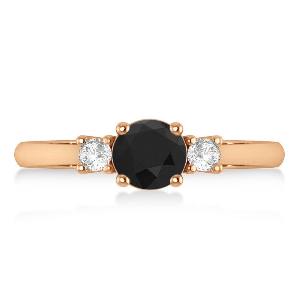 Round Black & White Diamond Three-Stone Engagement Ring 14k Rose Gold (0.89ct)