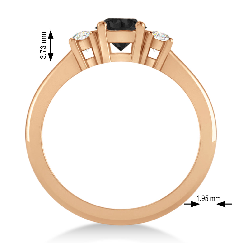 Round Black & White Diamond Three-Stone Engagement Ring 14k Rose Gold (0.89ct)