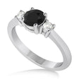 Round Black & White Diamond Three-Stone Engagement Ring 14k White Gold (0.89ct)