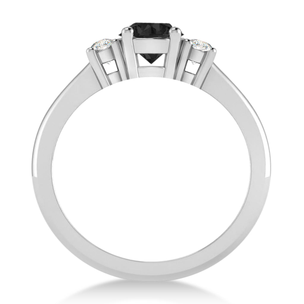 Round Black & White Diamond Three-Stone Engagement Ring 14k White Gold (0.89ct)