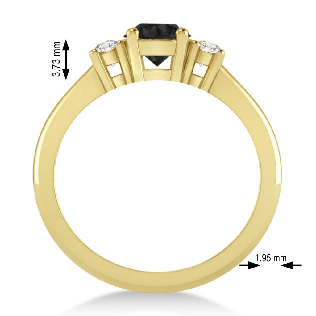 Round Black & White Diamond Three-Stone Engagement Ring 14k Yellow Gold (0.89ct)