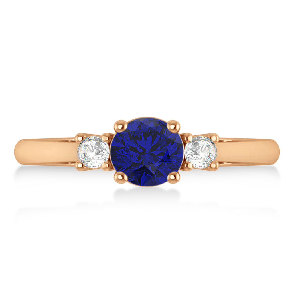 Round Blue Sapphire & Diamond Three-Stone Engagement Ring 14k Rose Gold (0.89ct)