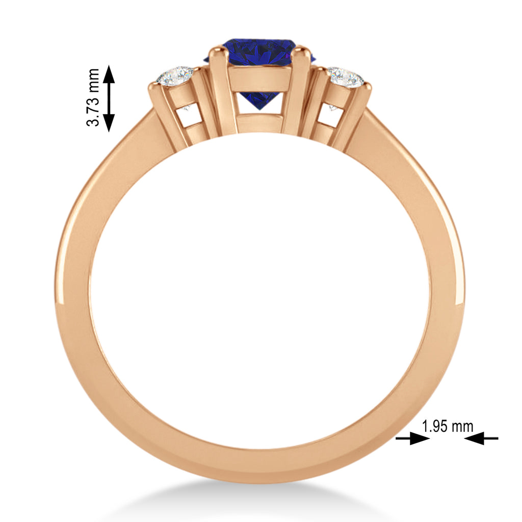 Round Blue Sapphire & Diamond Three-Stone Engagement Ring 14k Rose Gold (0.89ct)