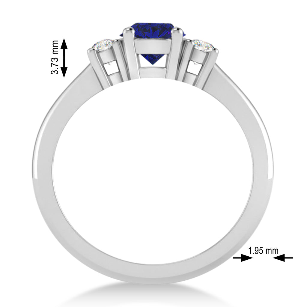 Round Blue Sapphire & Diamond Three-Stone Engagement Ring 14k White Gold (0.89ct)