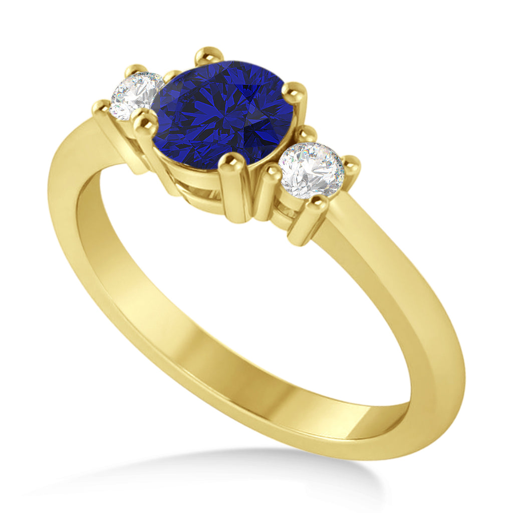 Round Blue Sapphire & Diamond Three-Stone Engagement Ring 14k Yellow Gold (0.89ct)