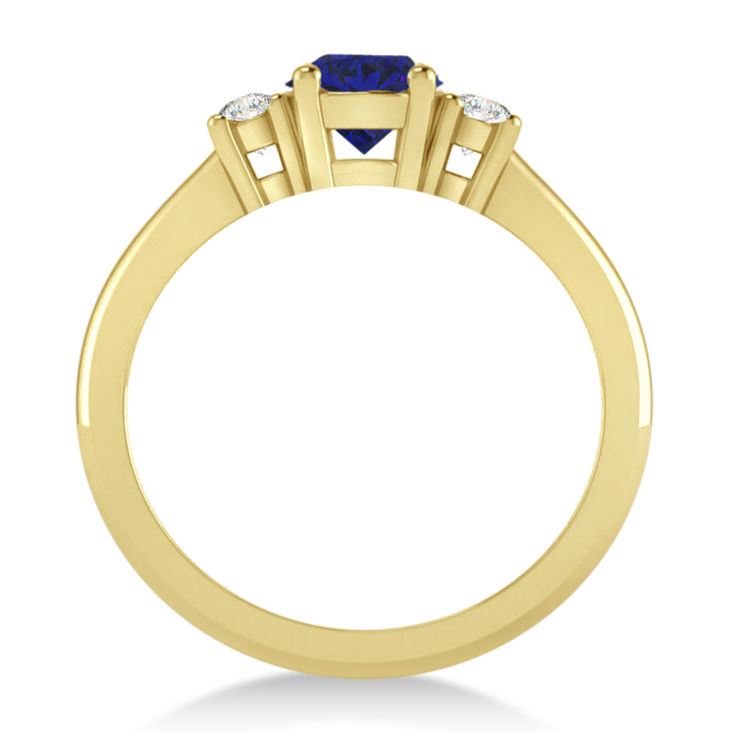 Round Blue Sapphire & Diamond Three-Stone Engagement Ring 14k Yellow Gold (0.89ct)