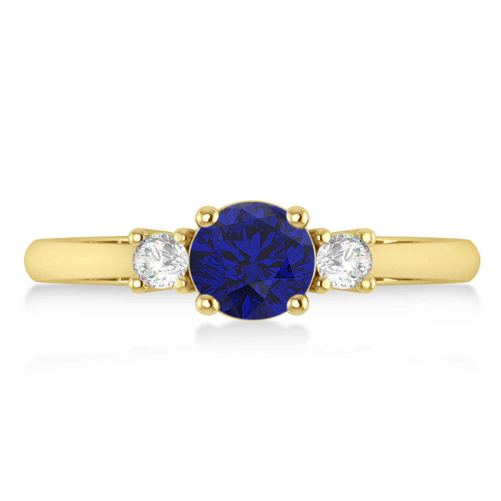 Round Blue Sapphire & Diamond Three-Stone Engagement Ring 14k Yellow Gold (0.89ct)
