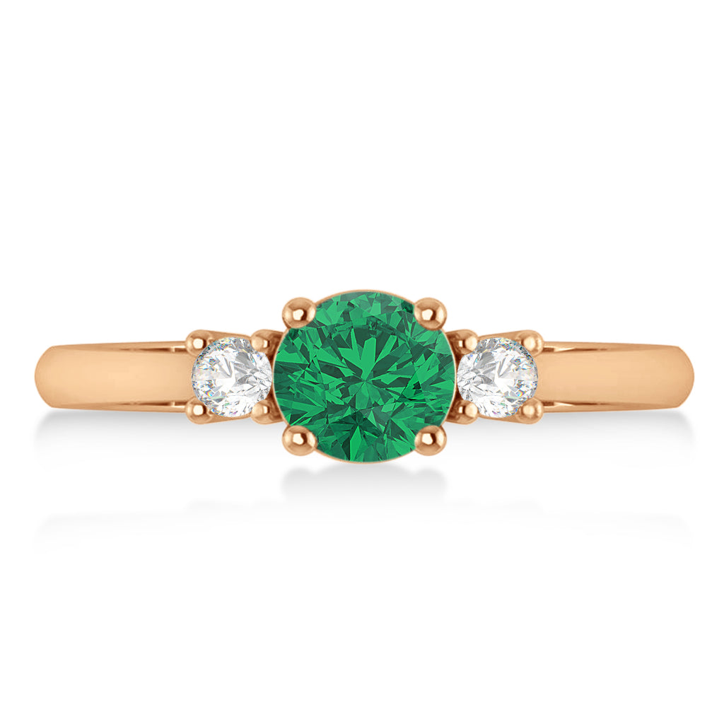 Round Emerald & Diamond Three-Stone Engagement Ring 14k Rose Gold (0.89ct)