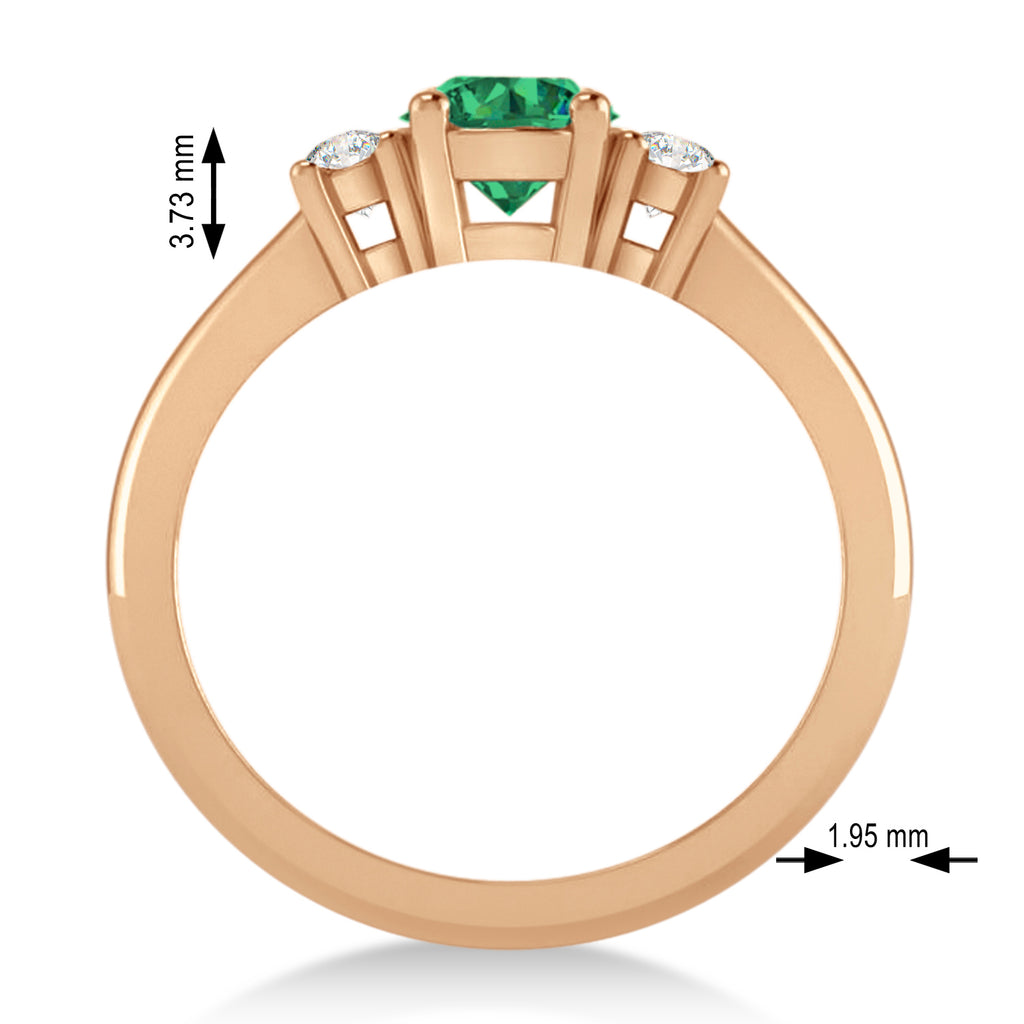 Round Emerald & Diamond Three-Stone Engagement Ring 14k Rose Gold (0.89ct)