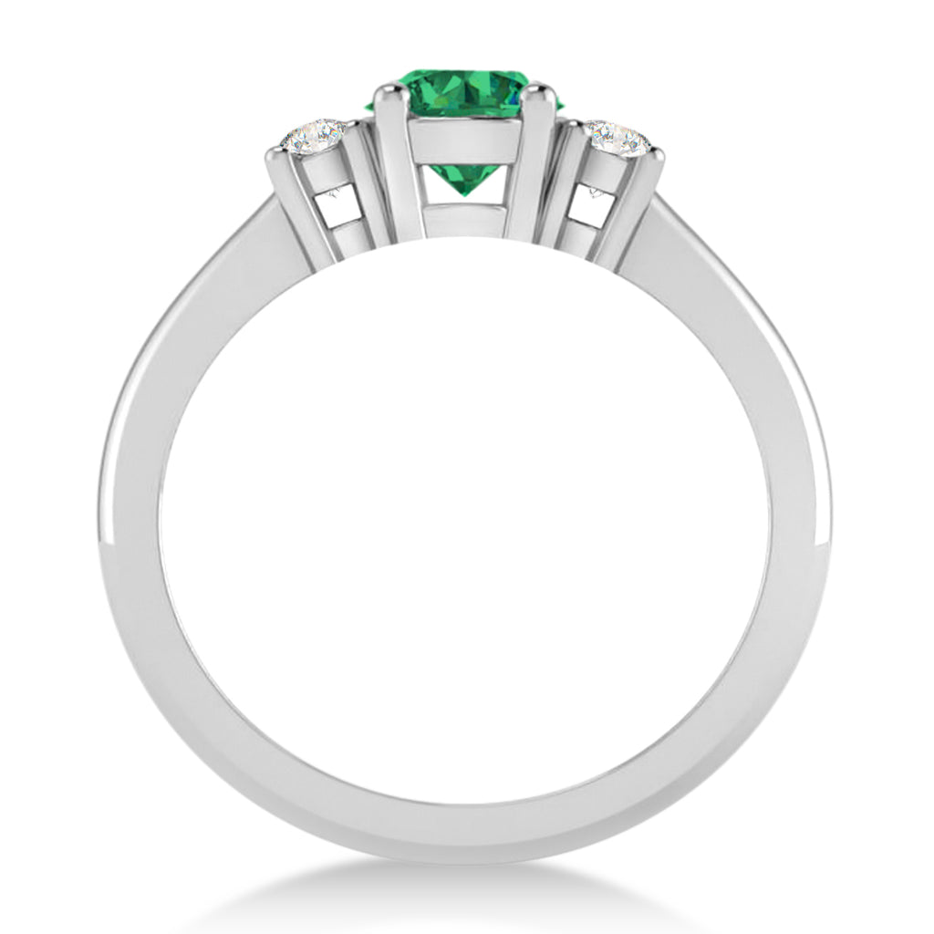 Round Emerald & Diamond Three-Stone Engagement Ring 14k White Gold (0.89ct)