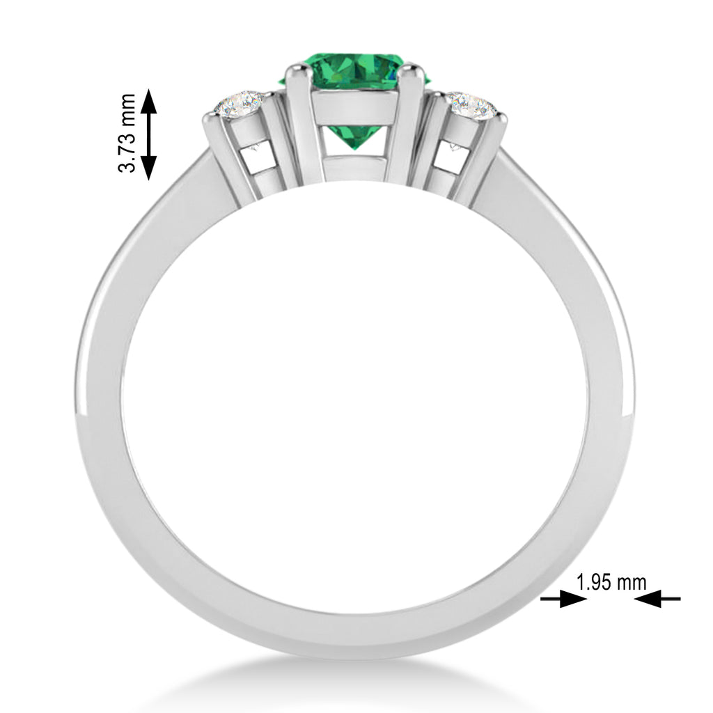 Round Emerald & Diamond Three-Stone Engagement Ring 14k White Gold (0.89ct)