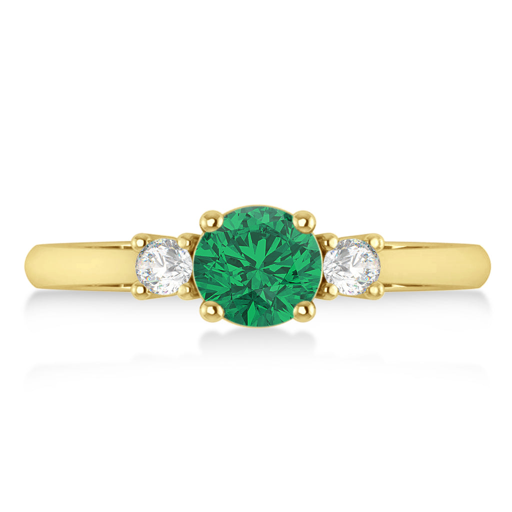 Round Emerald & Diamond Three-Stone Engagement Ring 14k Yellow Gold (0.89ct)