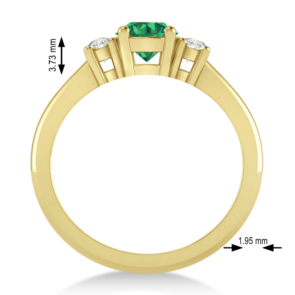 Round Emerald & Diamond Three-Stone Engagement Ring 14k Yellow Gold (0.89ct)