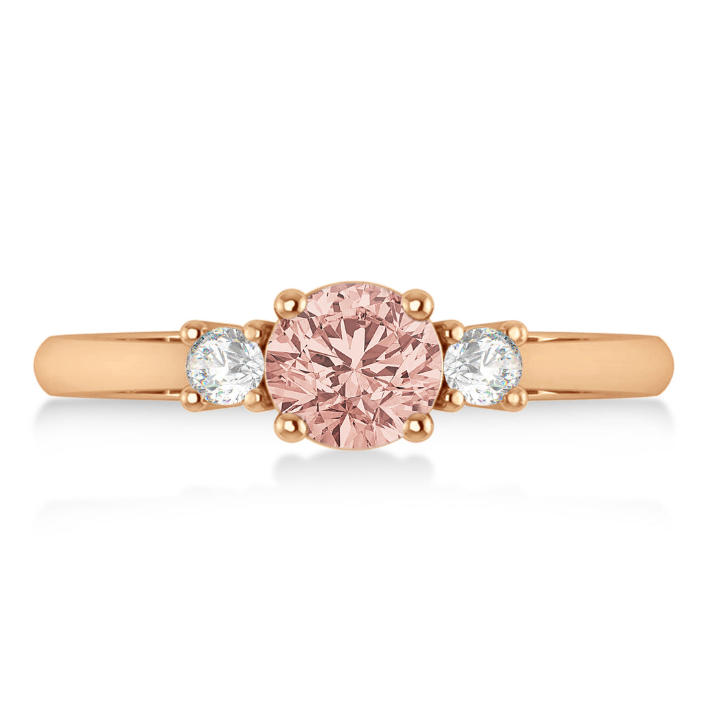 Round Morganite & Diamond Three-Stone Engagement Ring 14k Rose Gold (0.89ct)