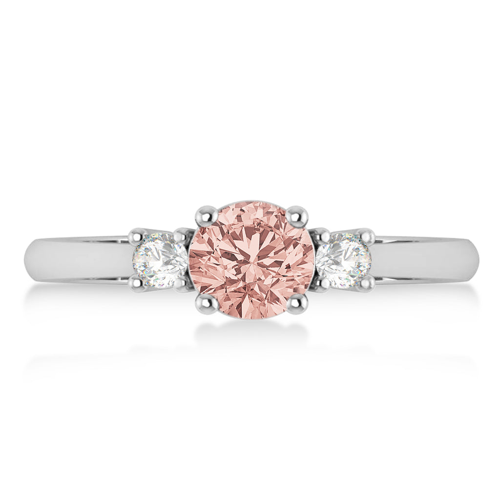 Round Morganite & Diamond Three-Stone Engagement Ring 14k White Gold (0.89ct)