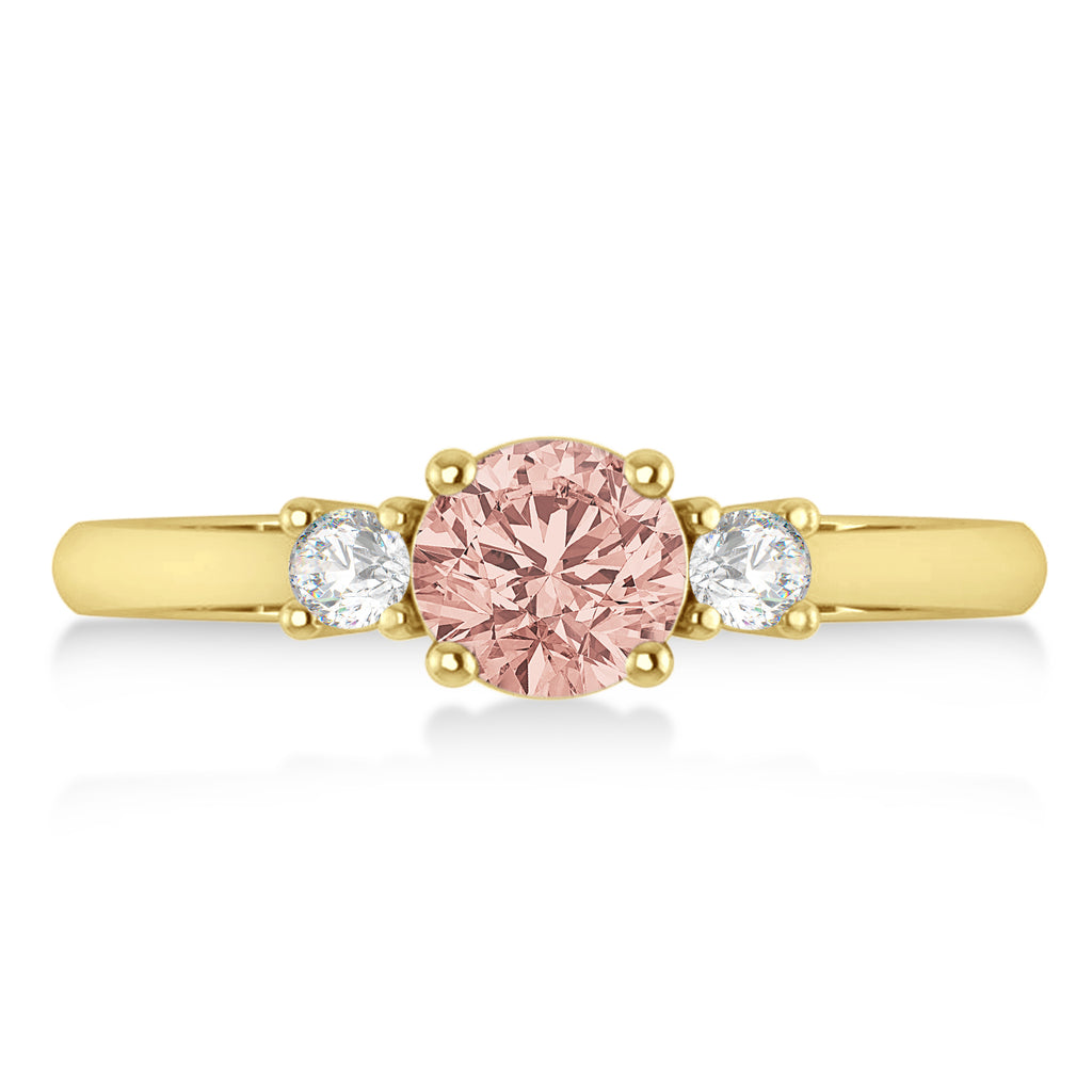 Round Morganite & Diamond Three-Stone Engagement Ring 14k Yellow Gold (0.89ct)
