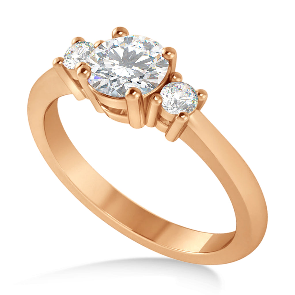 Round Moissanite & Diamond Three-Stone Engagement Ring 14k Rose Gold (0.89ct)