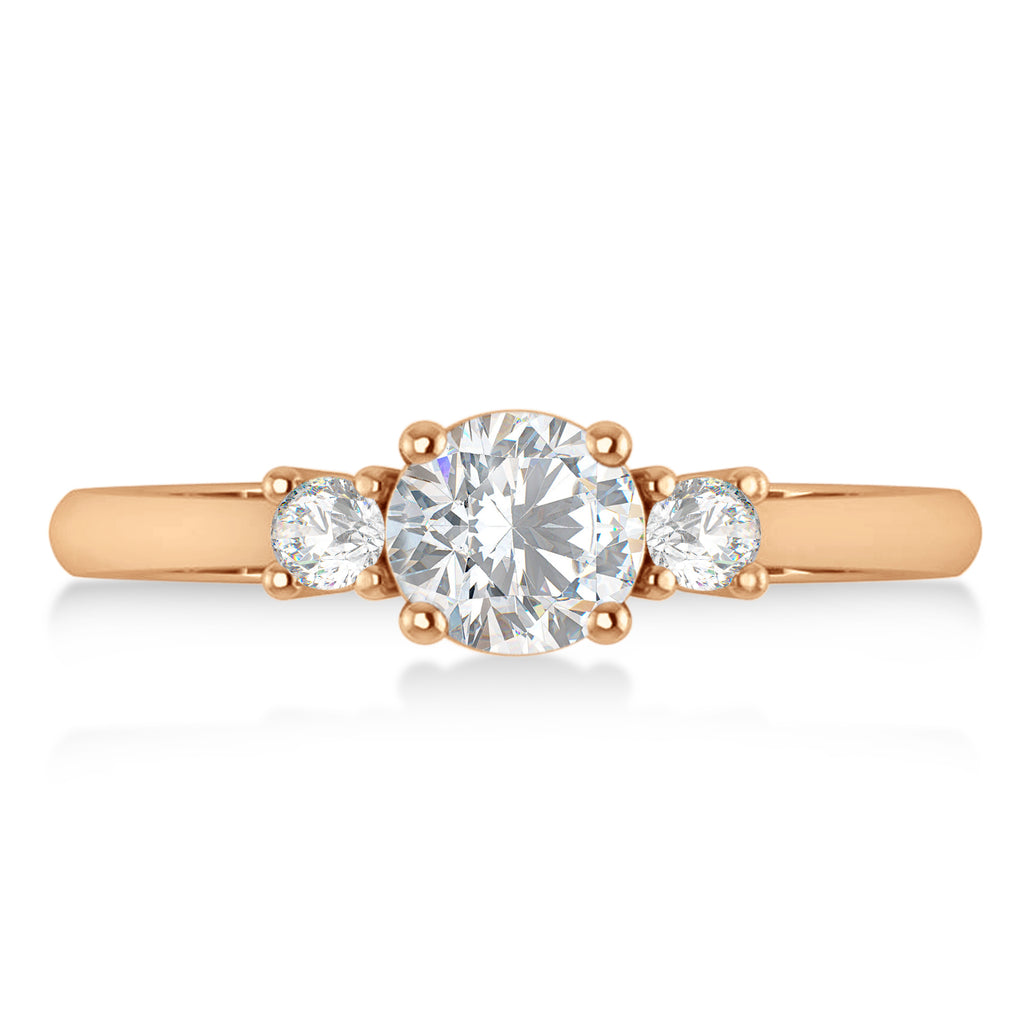 Round Moissanite & Diamond Three-Stone Engagement Ring 14k Rose Gold (0.89ct)